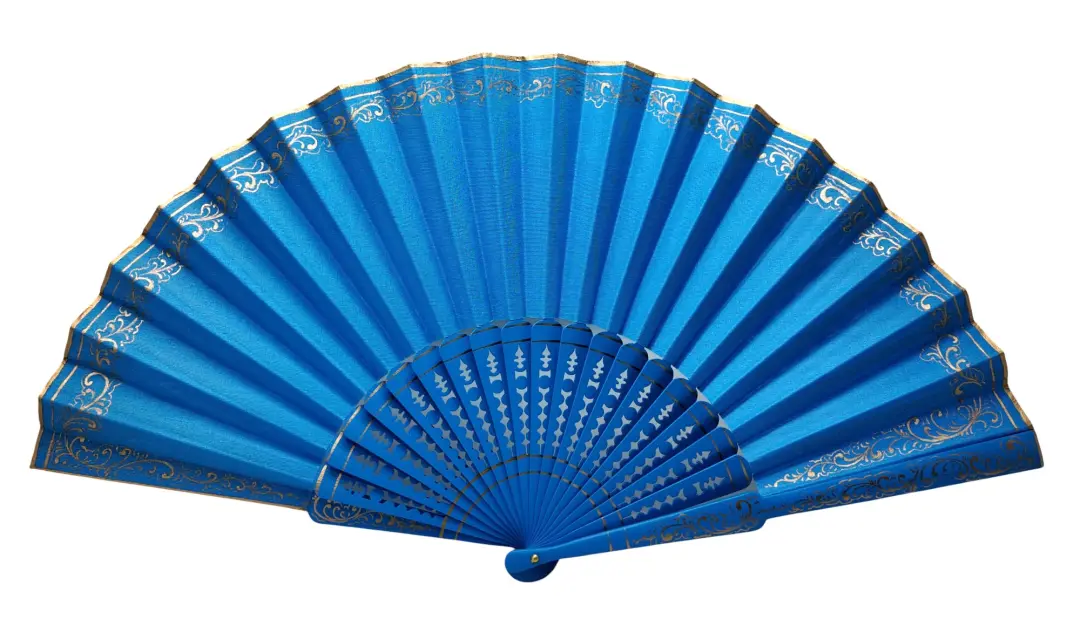 Éventail pericón flamenco décoré de détails dorés – 60 × 31 cm