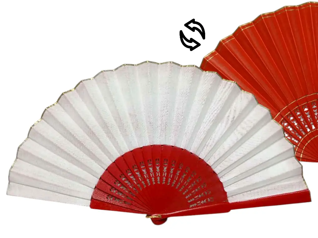 リングと金色のディテール付きのバイカラーのフラメンコ扇子 – 60 × 31 cm