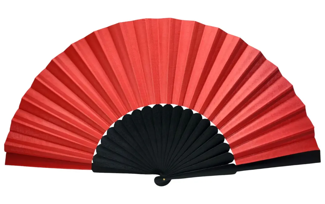Abanico Pericón Tela Roja Varilla Negra. 60cm X 32cm