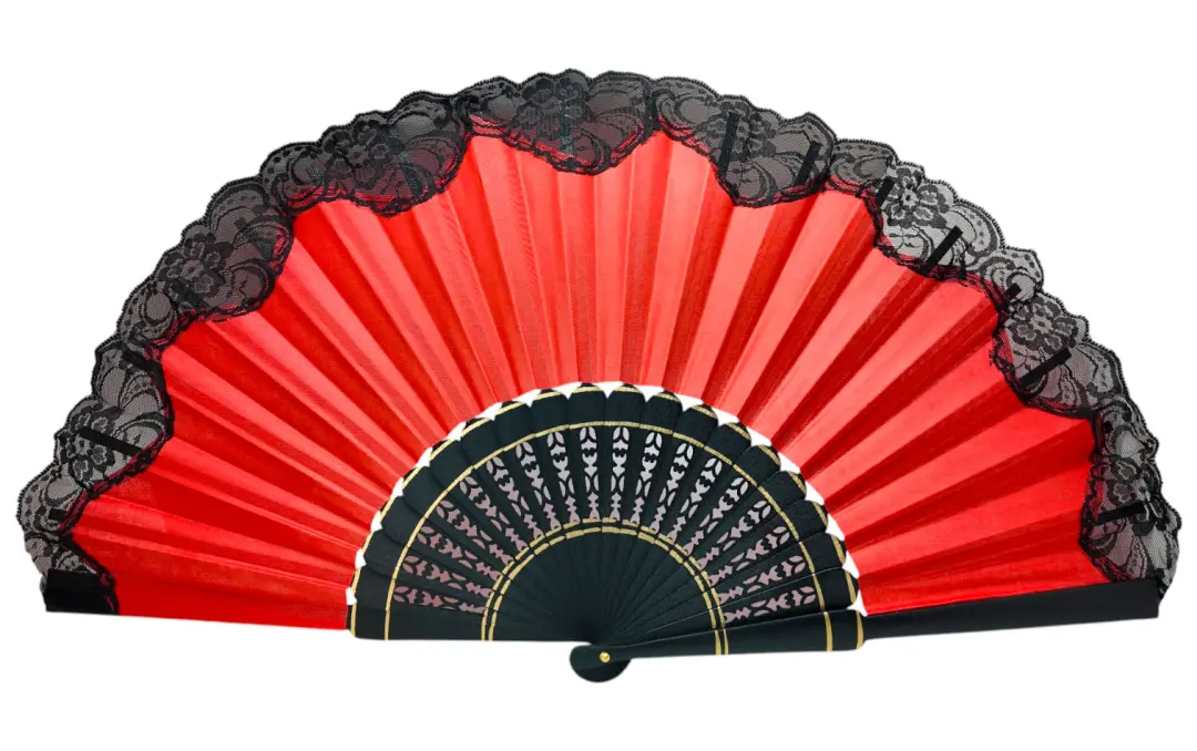 Abanico para baile flamenco con encaje. 60 cm x 33 cm