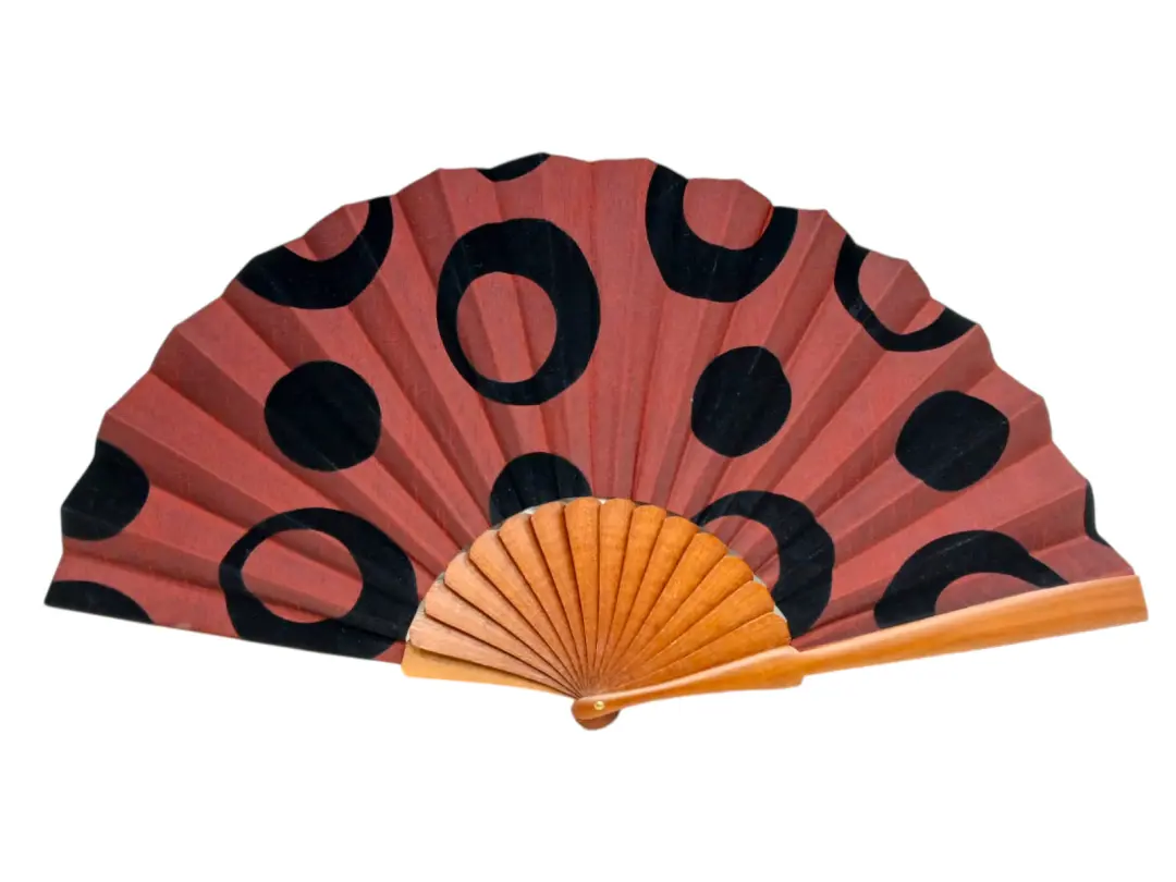 Polka dot fan made of velvet and bokapi wood – Handmade in Spain