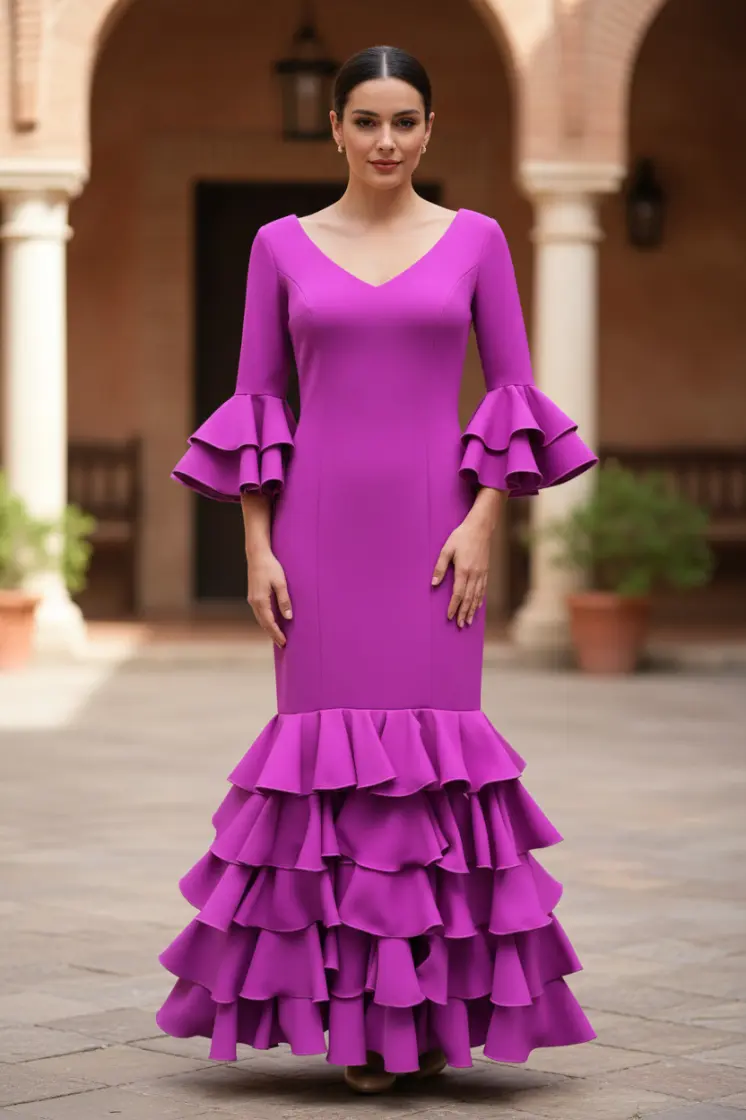 Size 34. High-Quality Flamenco Dresses | Solid Colors. Model Carmela Buganvilla