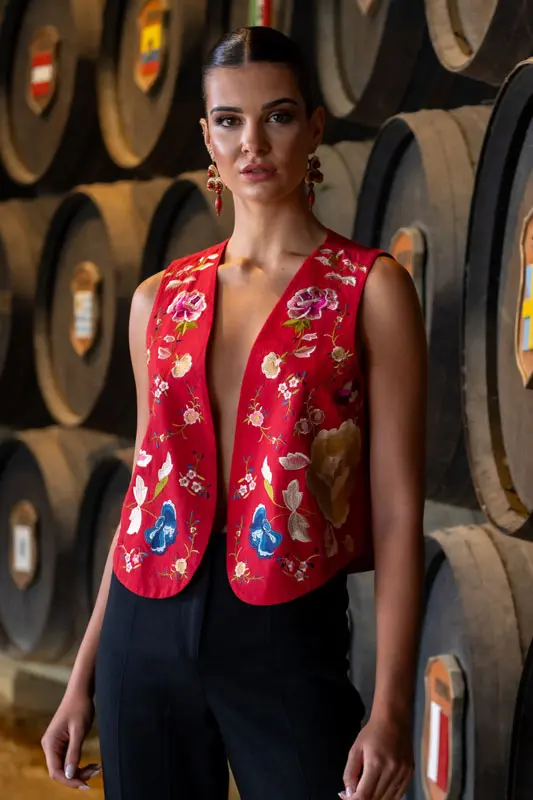 Gilet corail Aqua brodé