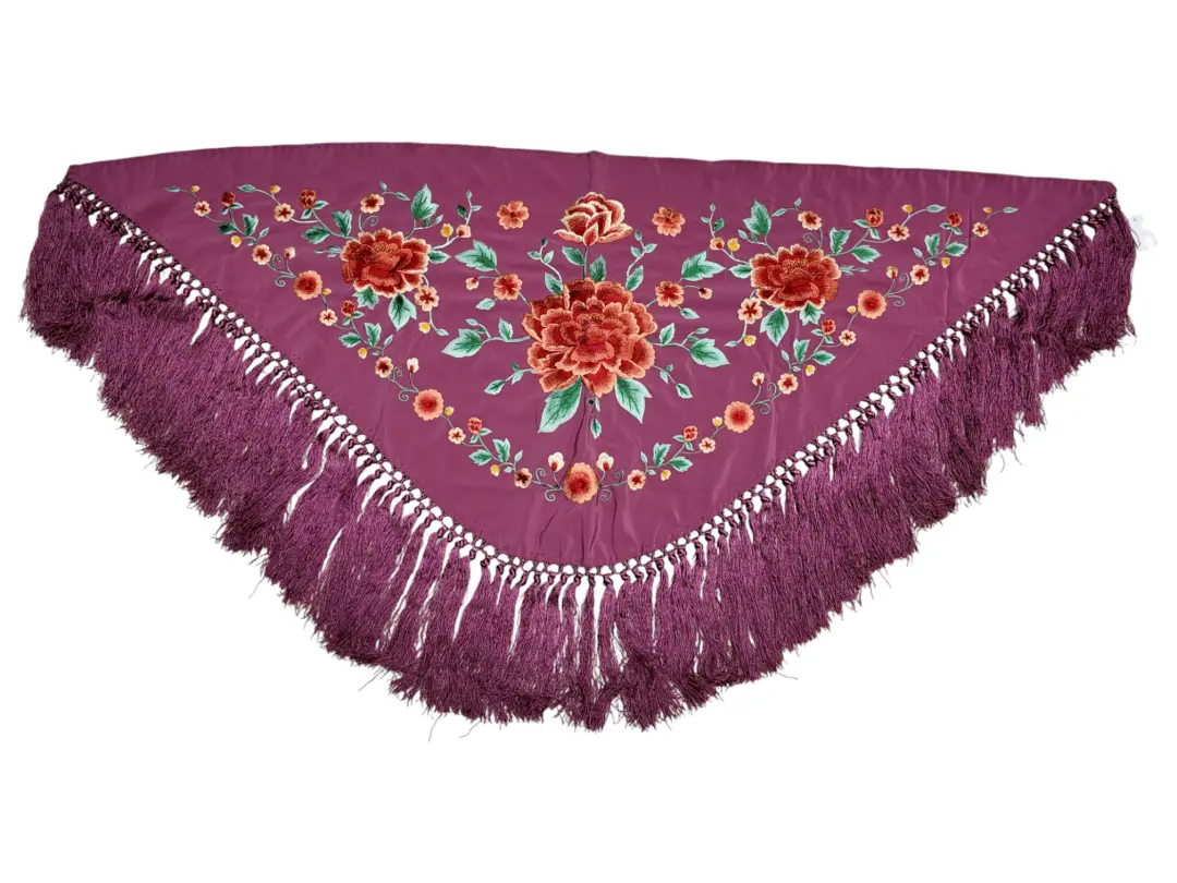 Flamenco Shawl Bordeaux Embroidered with Flowers