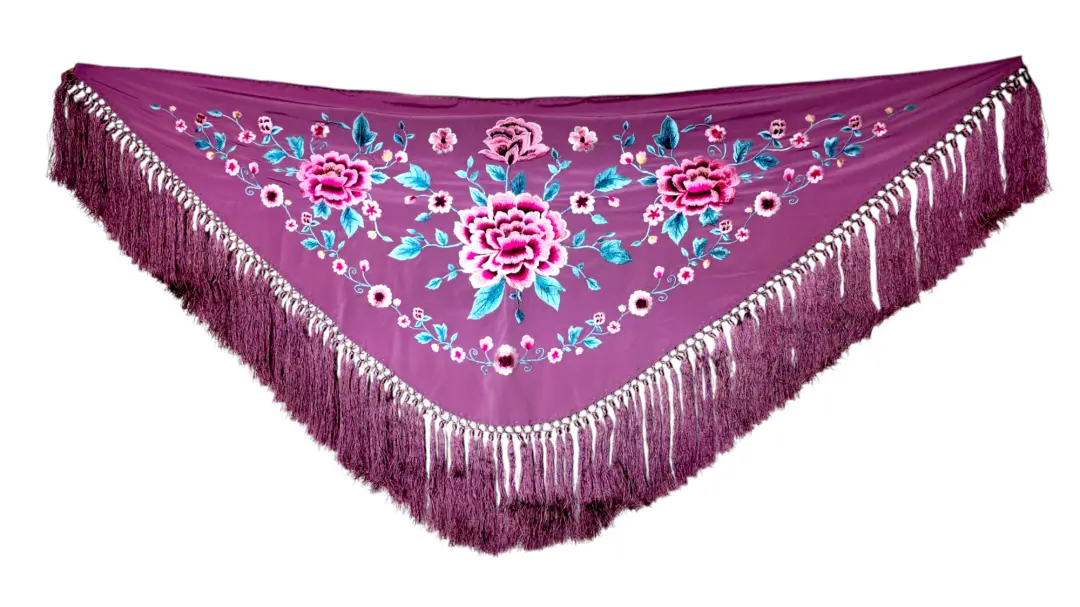 Flamenco Shawl Bordeaux Embroidered with Flowers