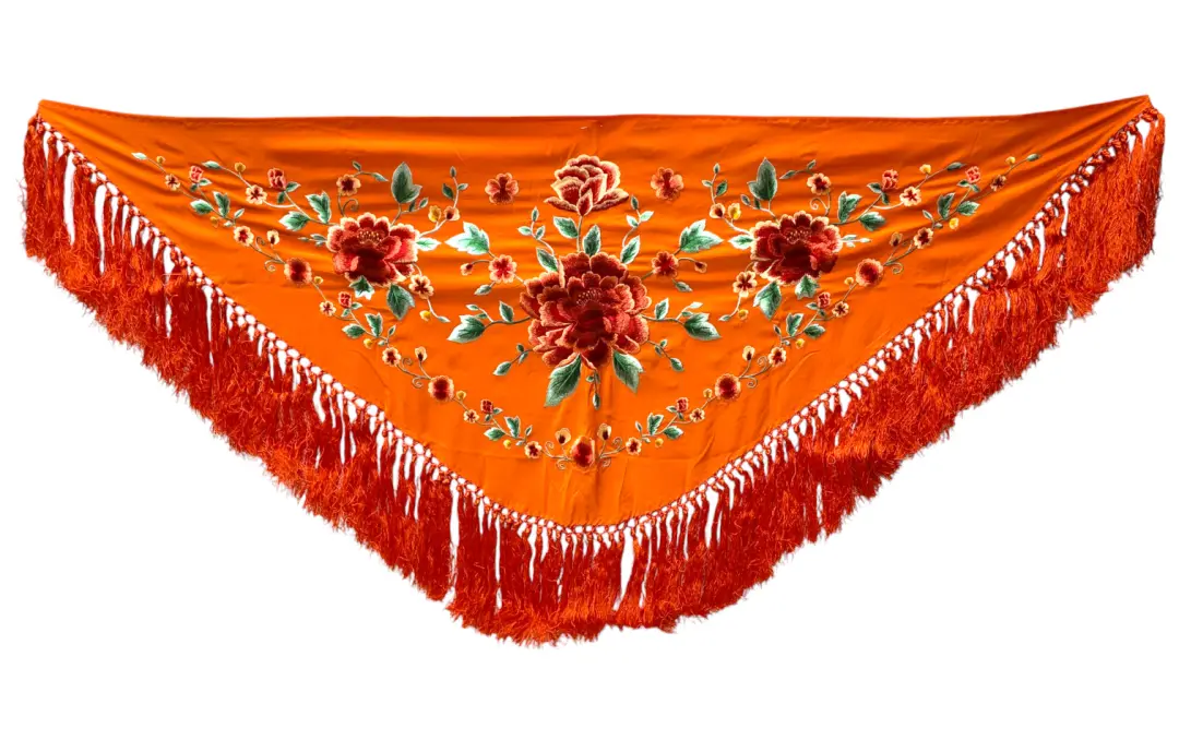 花柄刺繍入りオレンジフラメンコショール