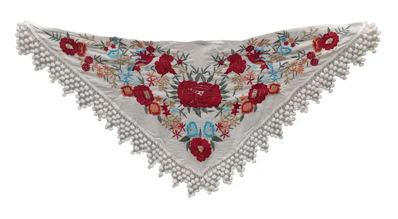 Small Shawl Embroidered with Madroños Fringes Flamenco Accessory
