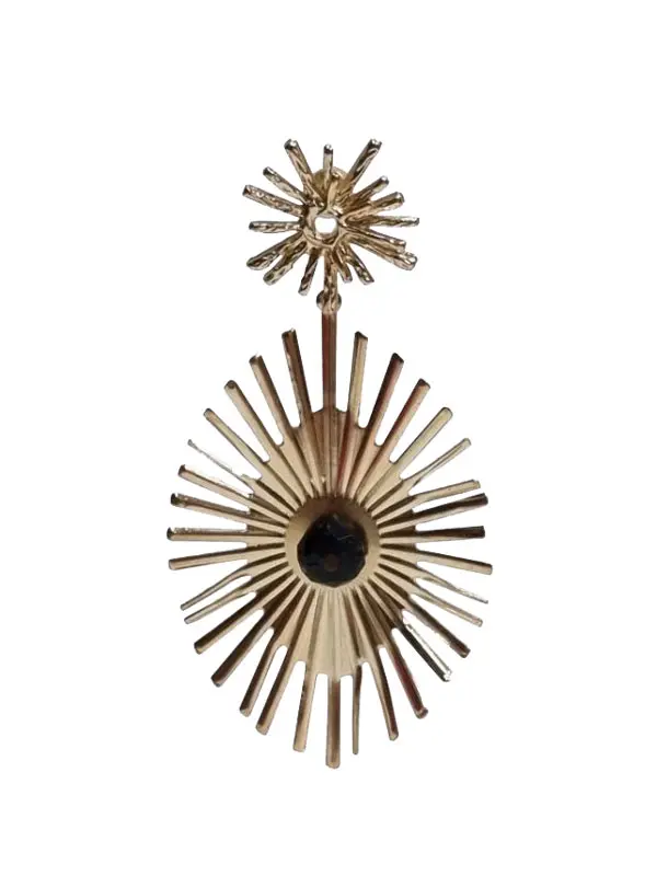 フラメンコ用ゴールドオーバルイヤリング（雷模様と黒石付き