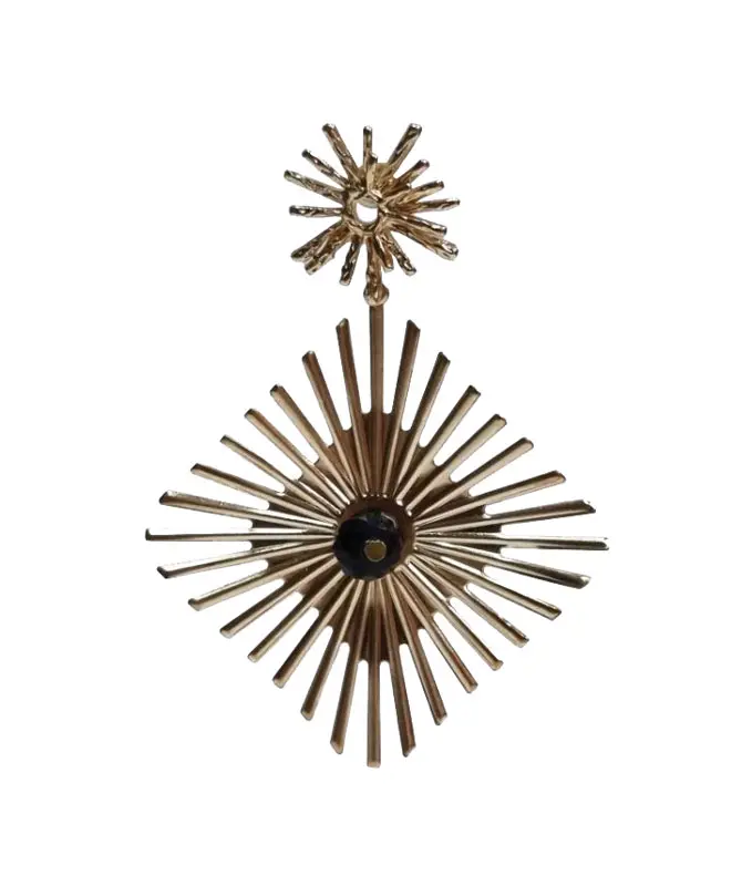 フラメンコ用ゴールドの菱形イヤリング（雷模様と黒石付き）