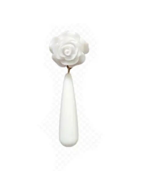 Boucles D'oreilles Flamenco avec Goutte et Fleur en Plastique. Blanc