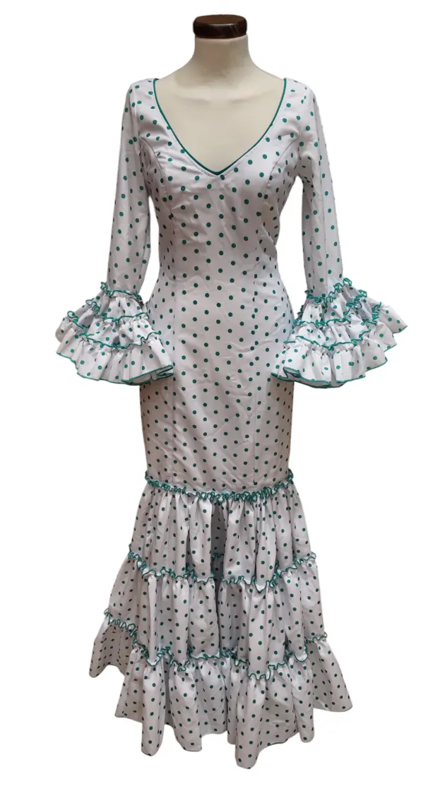 Taille 34. Robe Flamenco Cordoba. Blanc à Pois Verts