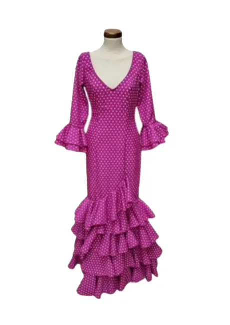 Taille 38. Robe Flamenco Modèle Lolita. Bougainvillier À Pois Blanc