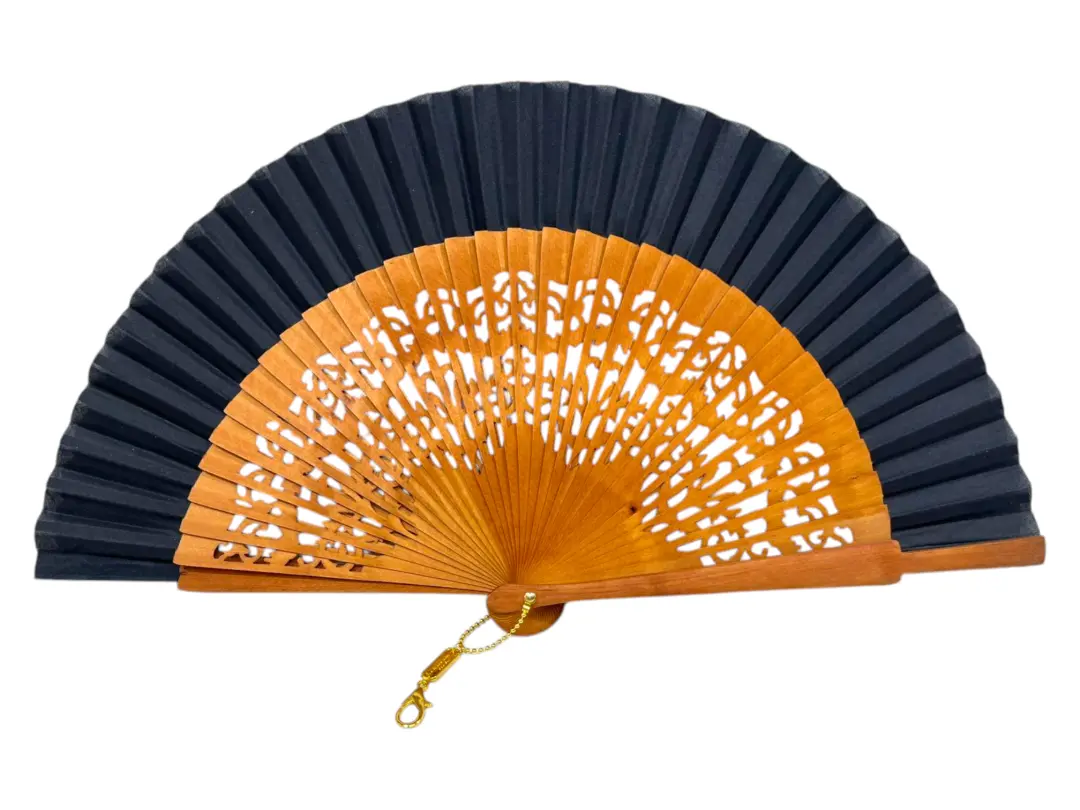 Abanico Negro de Flamenca con Madera Calada. Accesorio Sofisticado. Ref. 5224