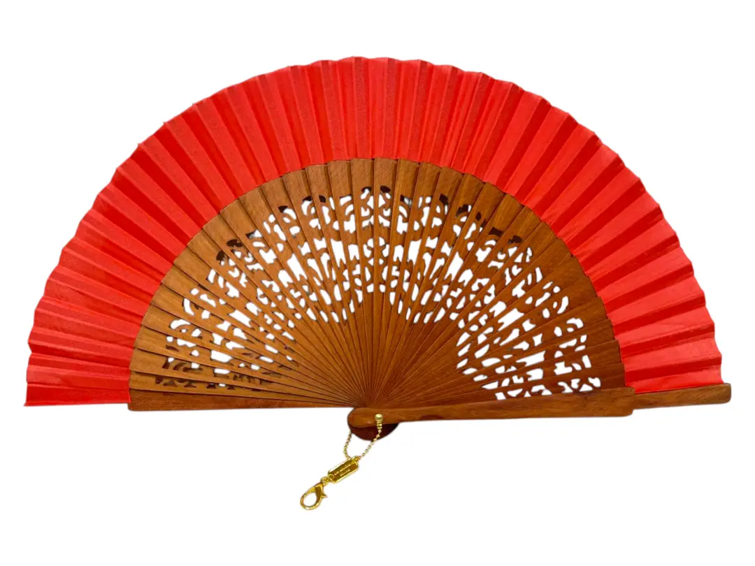 Abanico Rojo de Flamenca de Alta Calidad con Madera Calada. Complemento Elegante para Feria. Ref. 5225