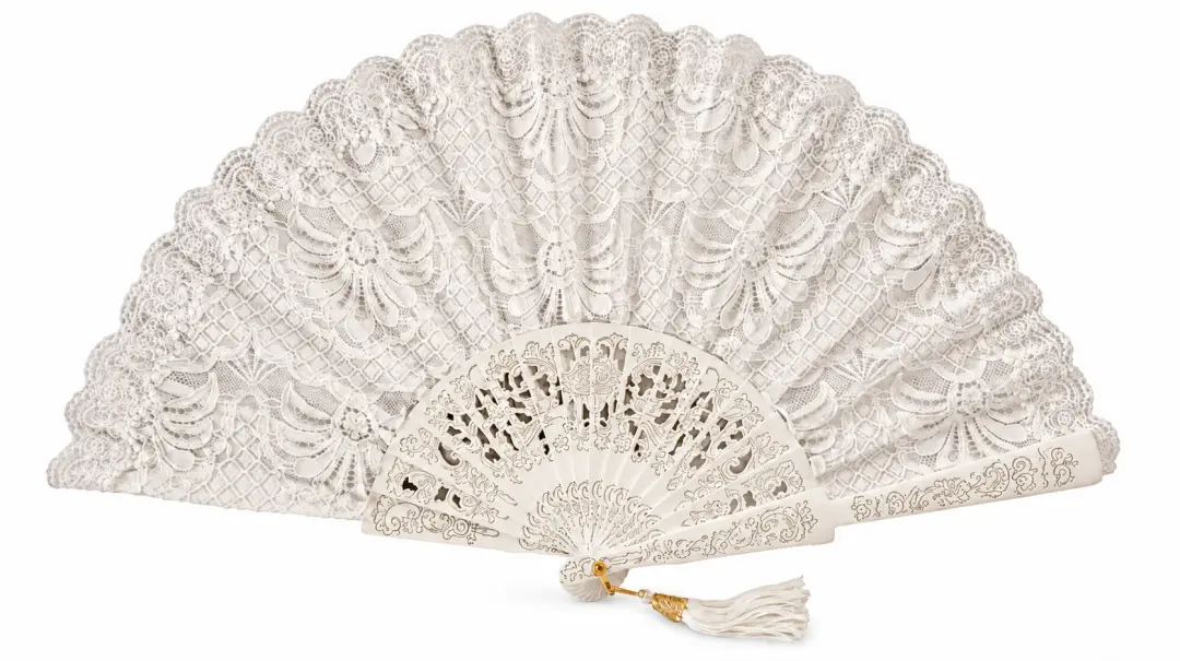 Éventail de mariée en dentelle ivoire et bois lisse | Éventail de cérémonie élégant pour mariage