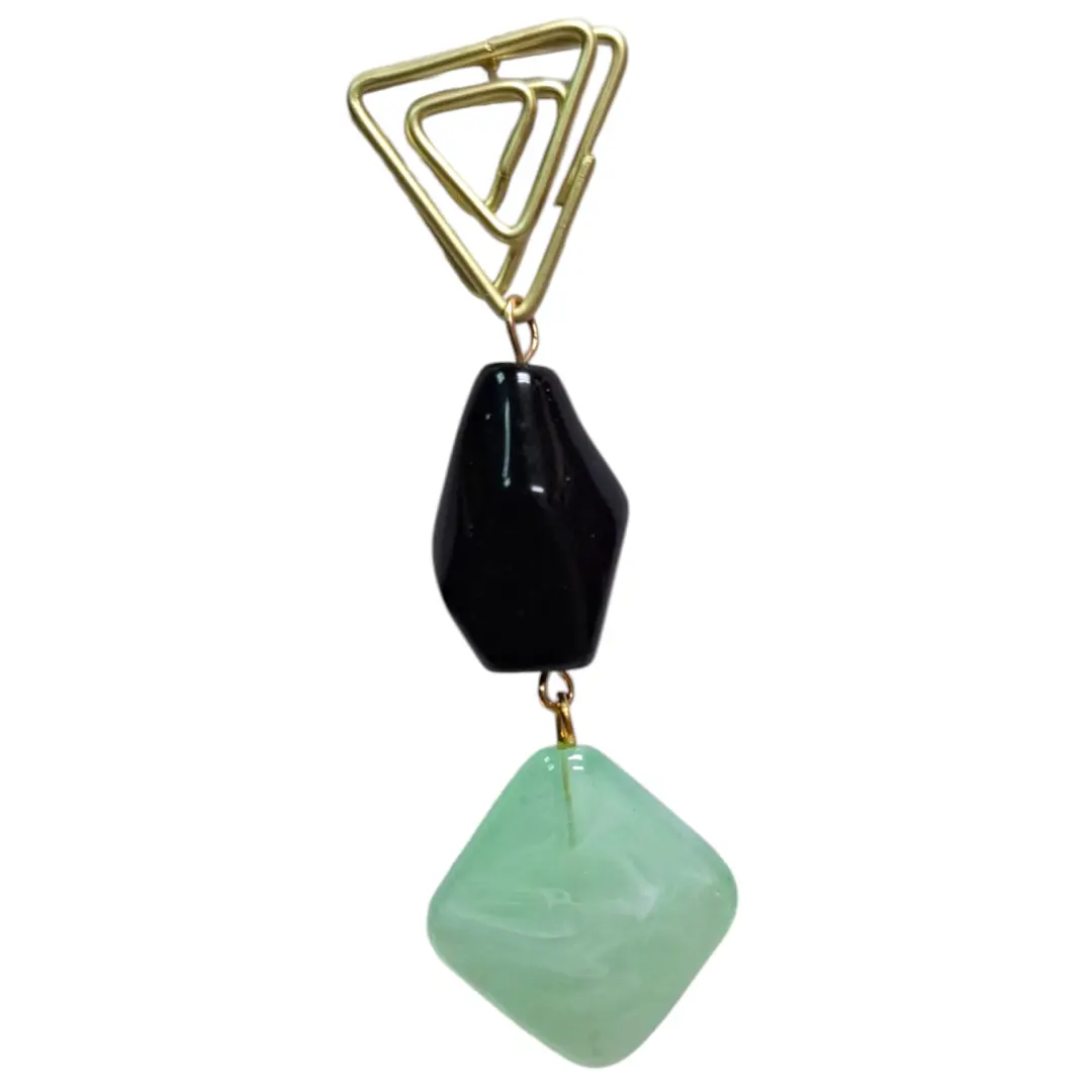 Long Green Water and Black Flamenco Earrings with Golden Details. Handmade in Seville.