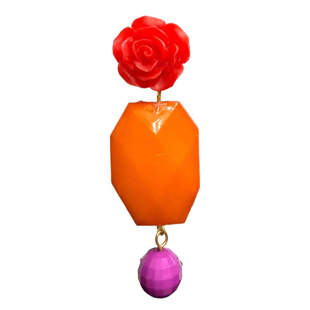 Flamenco Flower Earrings with Acrylic Stones - Handmade in Seville