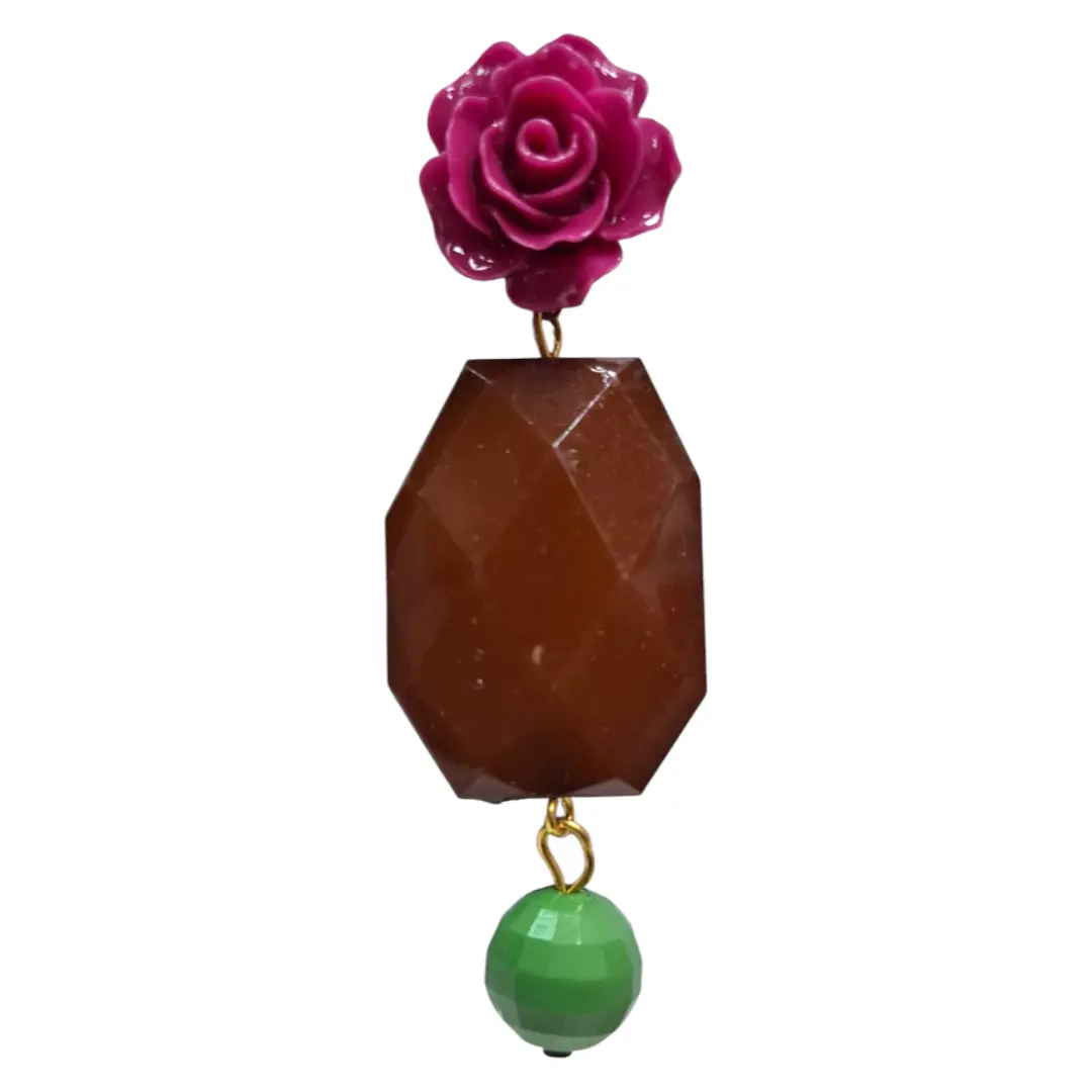 フェアと巡礼のための花とアクリル石のフラメンコイヤリング
