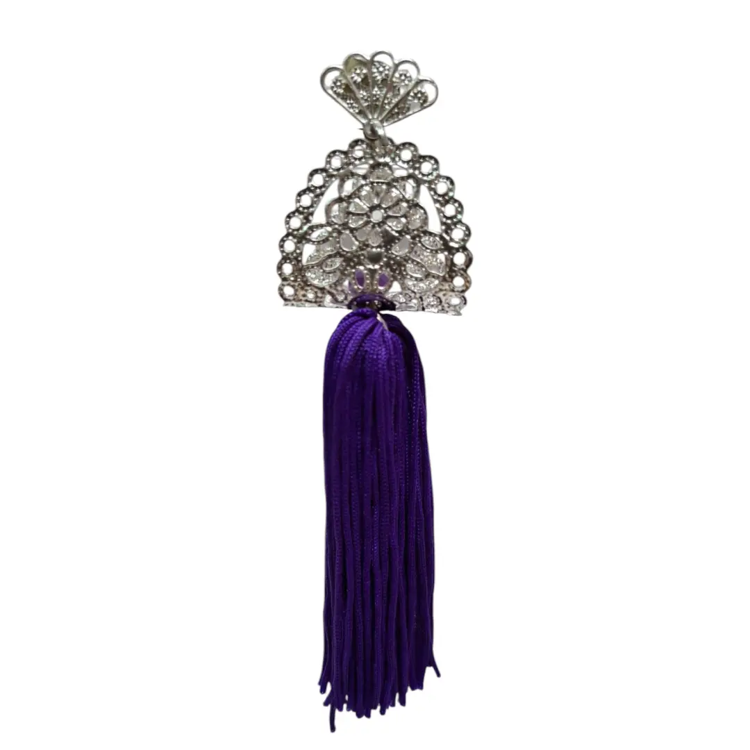 Silver Filigree Flamenco Earrings with Purple Fringes