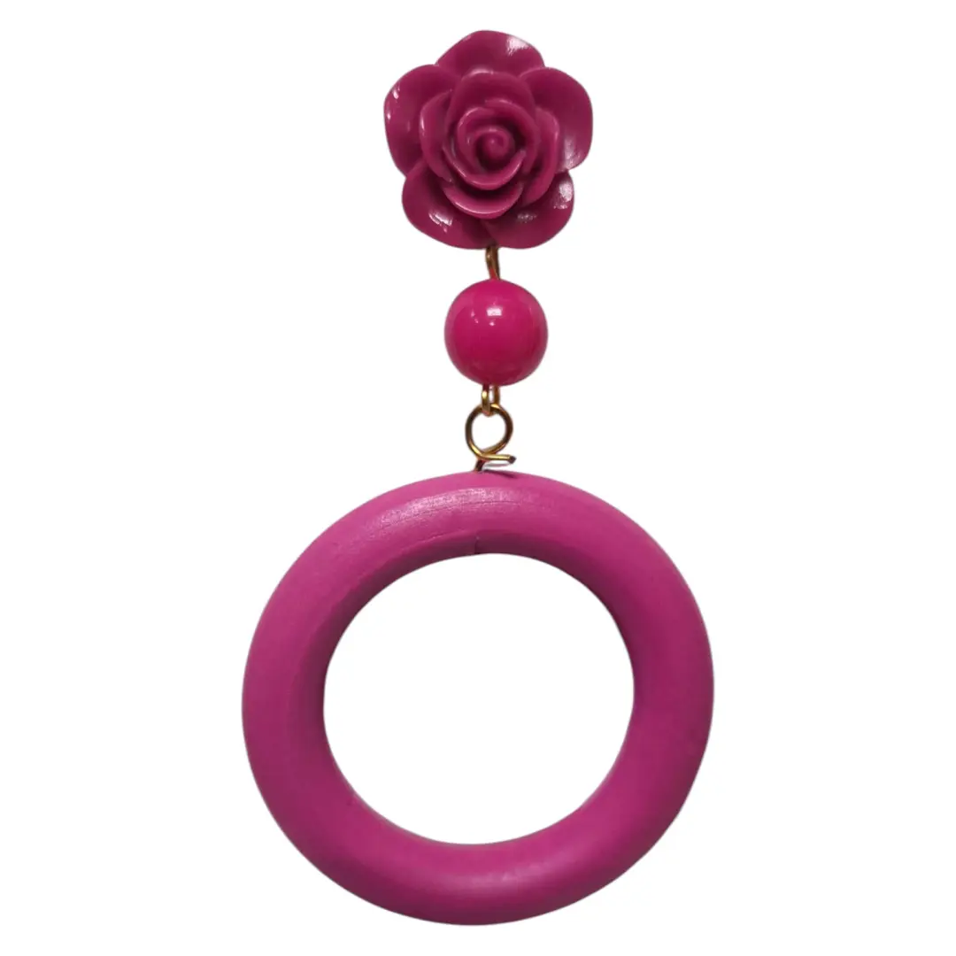 Double Hoop Flamenco Earrings for Women. Fuchsia