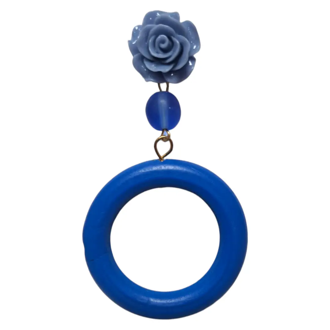 Double Hoop Flamenco Earrings for Women. Blue
