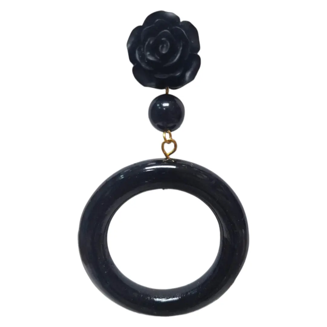 Double Hoop Flamenco Earrings for Women. Black
