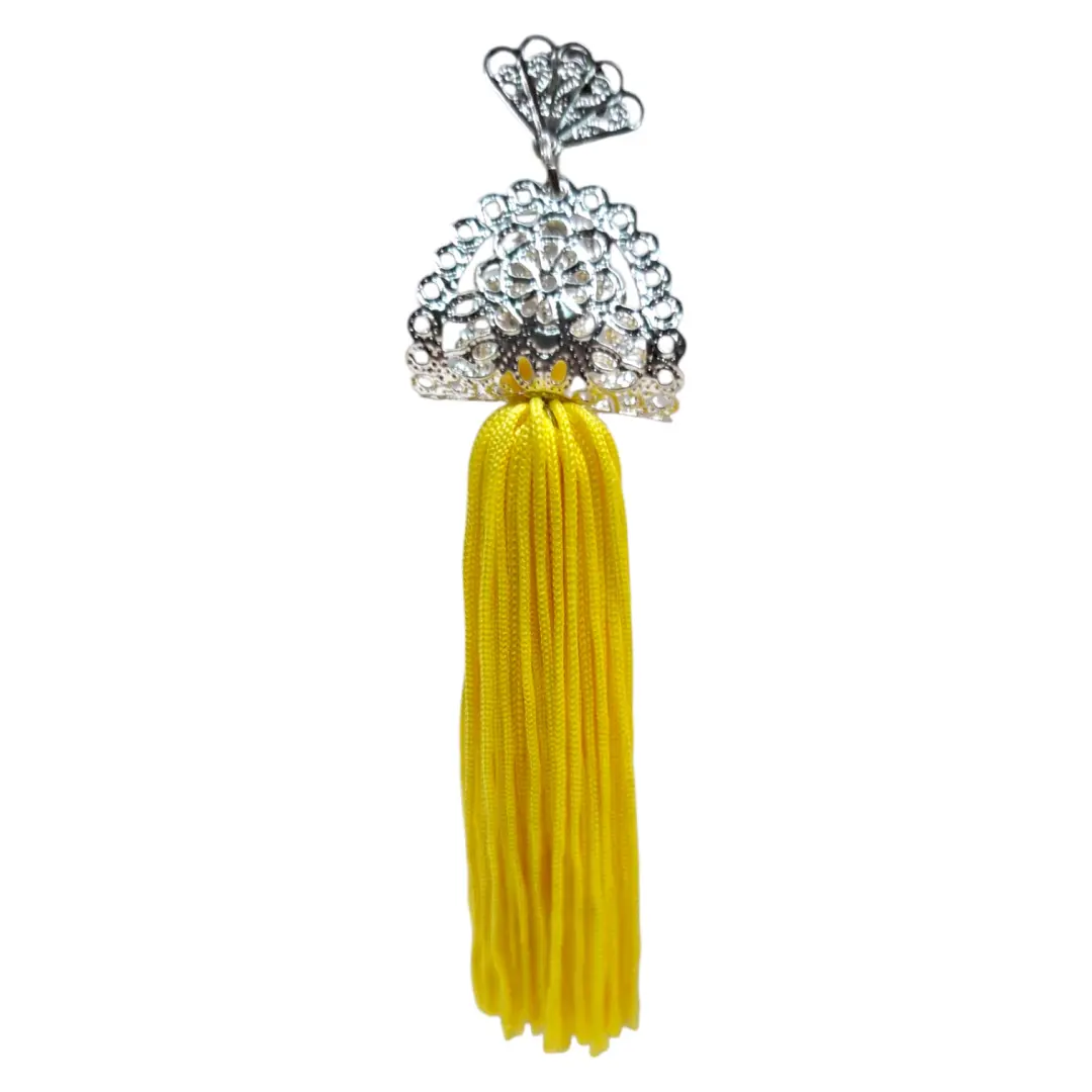Flamenco Craft Earrings with Silver Filigree and Yellow Fringes