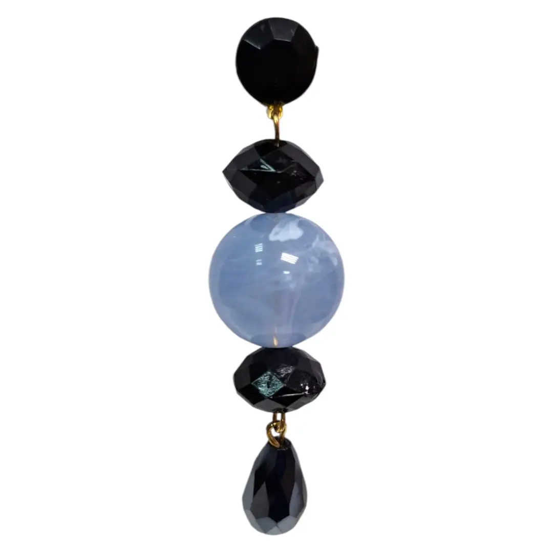 Flamenco earrings with long translucent blue and black drop