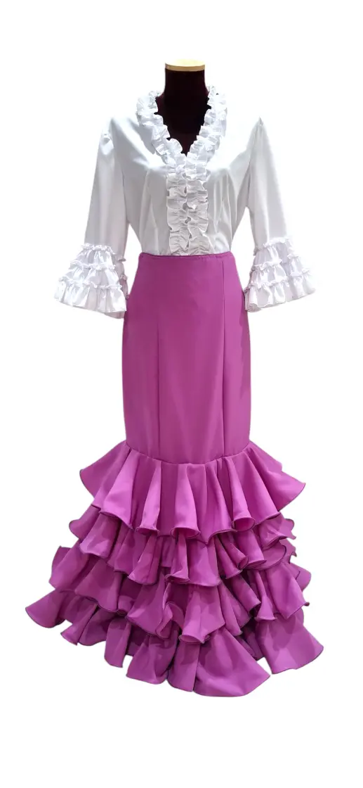Flared ruffled skirt for the Camino de El Rocío in flamenco style