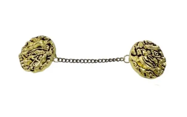 Broche de manitas dorado para mantoncillo de flamenca. Pinza con cadena