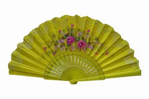 Éventail peint à la main avec dentelle jaune. ref. 150ENCJ
