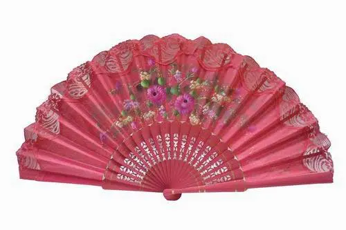 Éventail peint à la main avec dentelle fuchsia. ref. 150ENCJ