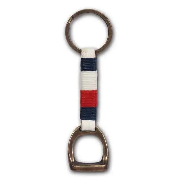 Porte clés étrier. Drapeau français sur cuir blanc