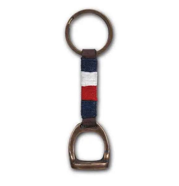 Porte clés étrier. Drapeau français cuir marron