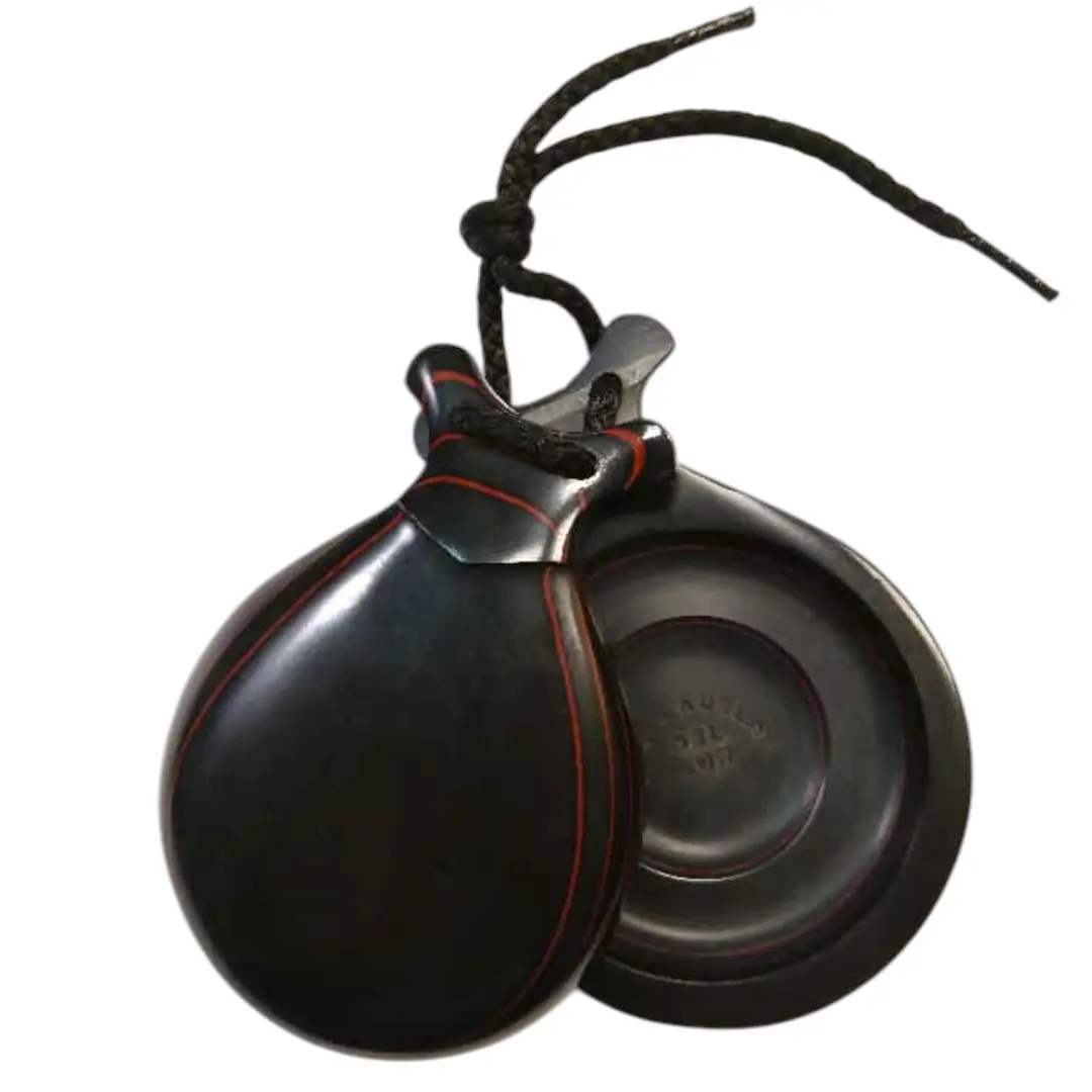 Special Black Fibre Castanets Veined in red Special Teachers with Double Sound Box. Castañuelas del Sur