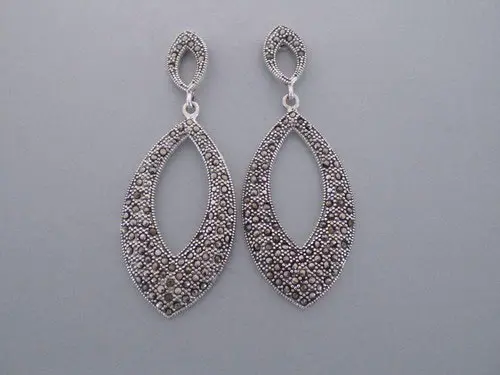 Boucles d'oreilles ogivales en marcassites et argent
