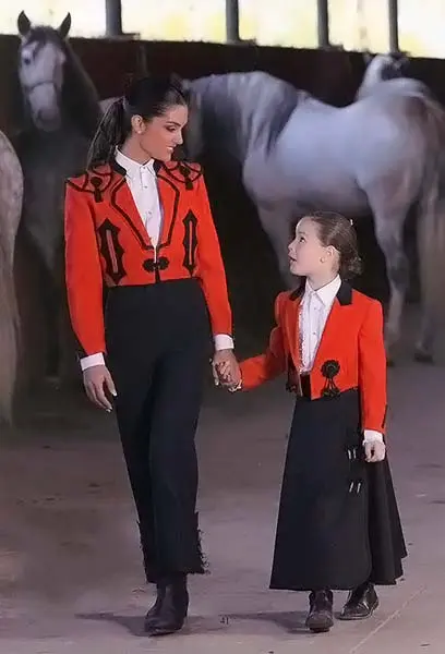 Red Paseo Jacket Model Goyesca With Shoulder Pads and Black Strechable Calzona Trousers for Charms