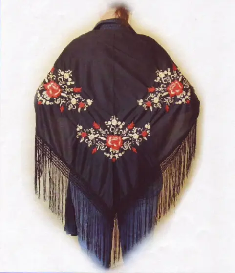 即日発送 フラメンコショール 黒色花柄刺繍 スペイン製 即日発送 フラメンコショール 黒色花柄刺繍 スペイン製