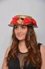 Golden Straw Boater Jane. With a Headdress with Red Black and Golden Flowers