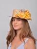 Penelope Straw Boater. Straw Yellow Flowers and Golden Decoration