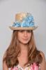 Chapeau Haut de Forme Ada. Paille avec Fleurs Tons Bleus