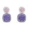 Rhodium Plated Silver Earrings with a Pink Disc Stone and a Purple Square Stone