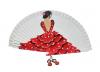 Abanico de Madera Pintado a Mano Diseño Flamenca Vestido Rojo Lunar Blanco