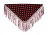 Black background and red polka-dot handmade shawl with black and red fringes