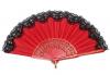 Plain Red Fan with Red Fretwork Ribs and Black Lace
