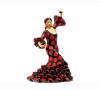 Bailaora Jouant des Castagnettes avec Robe de Flamenca Noire à Pois Rouges 28cm