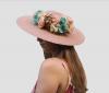 Straw Floppy Hat in Pale Pink with Flowers. Anuk Model