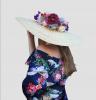 Floppy Hat in Natural Straw Decorated with Flowers. Samantha Model