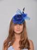 Headdress Erika. Flower and Circles in Blue Tulle and Green Feathers
