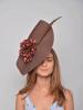 Headdress Amalia. Made of Brown Sisal and Decorated with a Flower and a Feather
